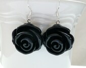Large Black Rose Dangle Earrings