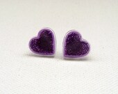 Small Sparkly Purple Heart Stud Earrings