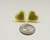 Small Sparkly Yellow Heart Stud Earrings