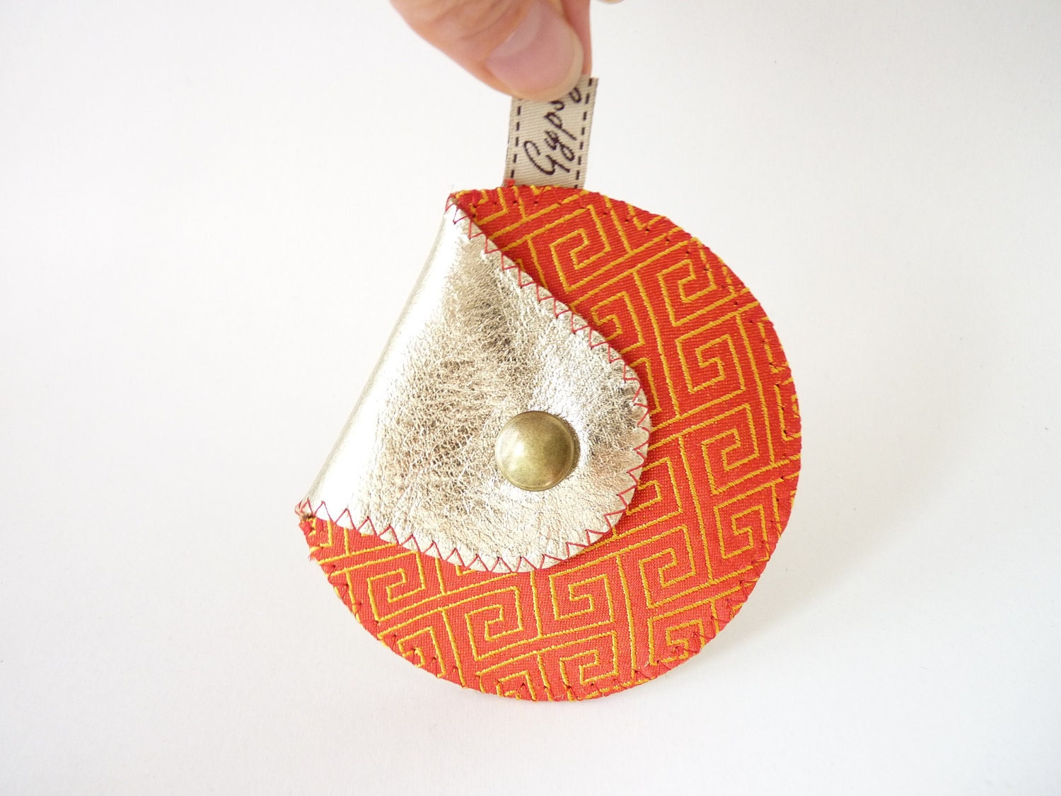 The Mini Gypsy / Gold Leather and Vietnamese Silk / Mini Leather Coin Purse / Ready to Ship