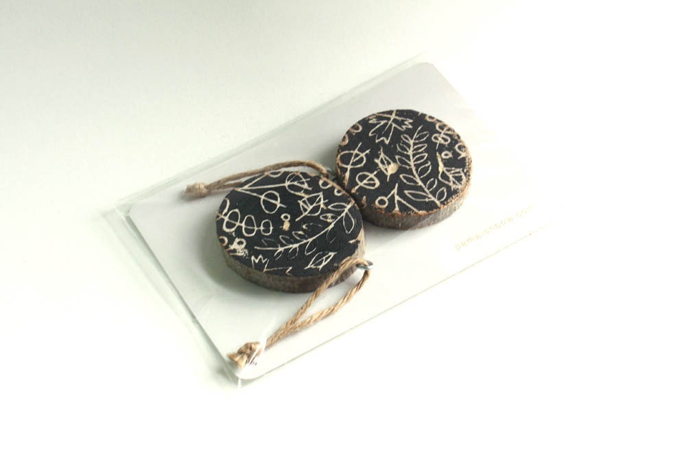 Grey Greenery - hand printed salvaged wood ornament