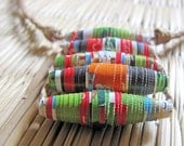 Spring jewelry - Recycled paper bead jewelry - Hippie jewelry - Spring, Summer, hippie, hippy, recycled - Orange, Red, Lime Green, White