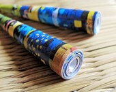 Blue earrings - First year anniversary gift - Paper Jewelry earrings - Long earrings - Lightweight earrings - Navy Blue, Mustard Yellow