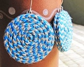Organic - Organic jewelry - Blue earrings - Hemp jewelry - Big Round Earrings - Hemp, Big, round, Spiral, Electric Blue, Brown, Beige