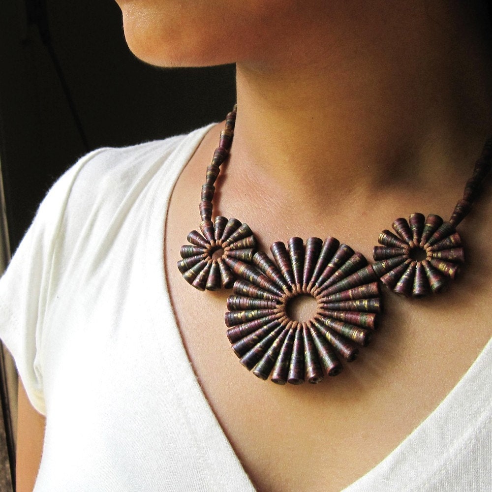 Rustic Treasure - 1st anniversary gift - Paper jewelry - First wedding anniversary gift - Paper Bead Necklace - Brown, Mocha
