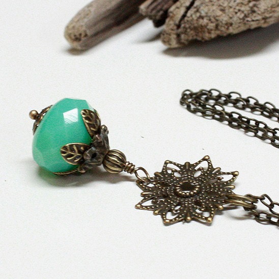 Aqua Green Czech Glass Bead Necklace - C.265