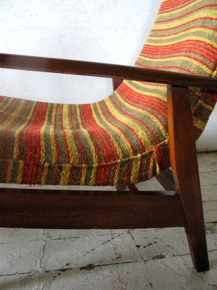 Danish Modern Scoop Lounge Chair 1960s - original 60s striped upholstery - mid century modern chair
