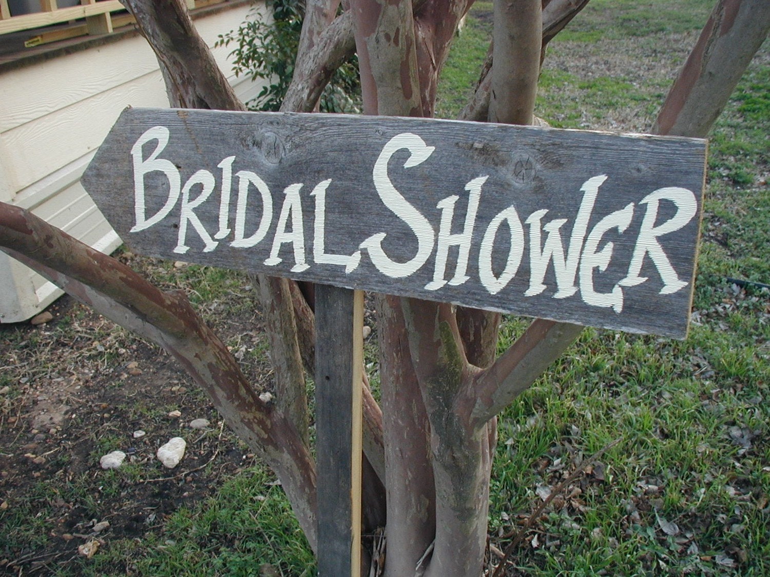 Rustic Wood Wedding Sign on Stake Bridal Shower Directional Arrow
