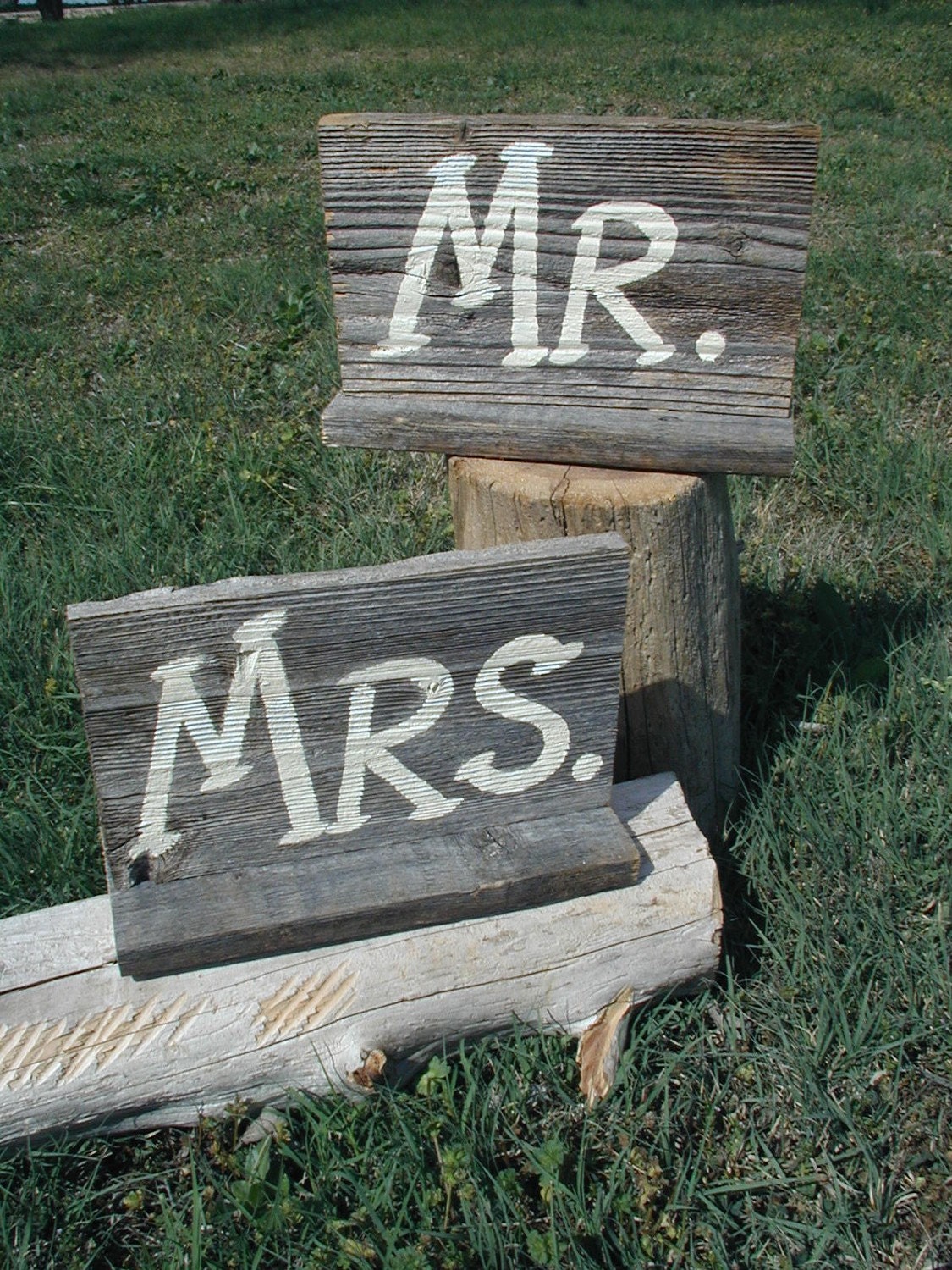 Rustic Wood Bridal Wedding Signs Mr and Mrs With Base For Table Top