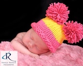 Baby Hat: Newborn Baby Hat, Knit Newborn Baby Girl Hat, Pink and Yellow or Choose your own Colors