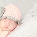 Newborn Baby Hat with Scalloped Edging and Rosette-Pastel Pink and Light Grey own or choose your own Colors - Photography Prop