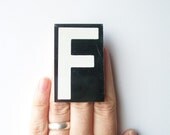 vintage letter F enamel metal sign hanging black and white personalized monogram modern text type font medium