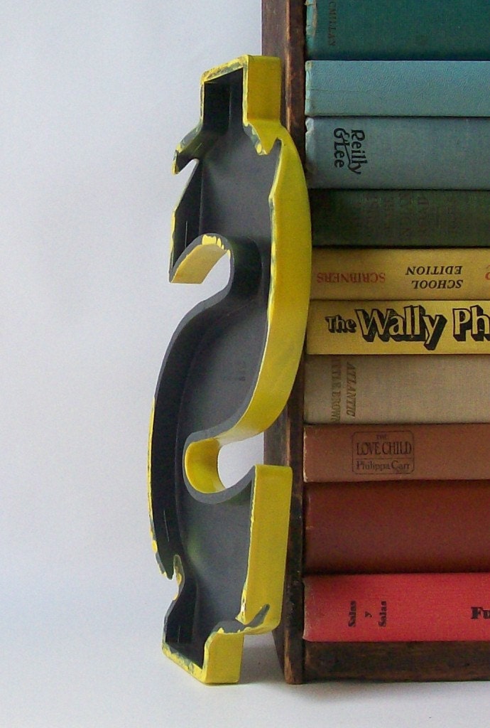salvaged upcycled vintage marquee sign letter S symbol business signage industrial modern wall hanging home decor yellow money cash dollar