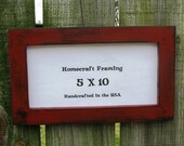 5X10 Picture Frame Distressed Red Black Frame Country Primitive Wooden
