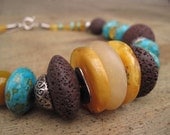 Raw Stone Necklace Turquoise Chrysocolla Calcite Lava Stone Agate Baltic Amber Statement Jewelry Natural Gemstone Yellow Brown Teal