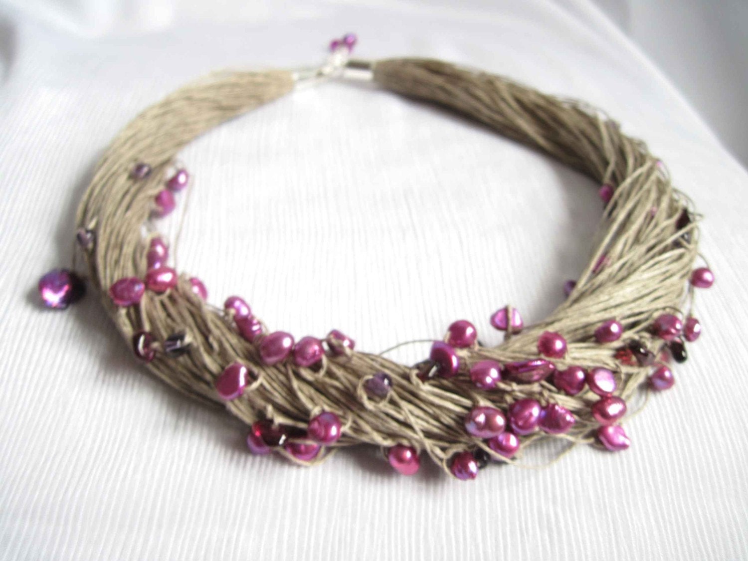 Natural Purple Pearls Necklace Garnet Amethyst Linen Multistrand Necklace Bracelet Set Midsummer Night's Dream