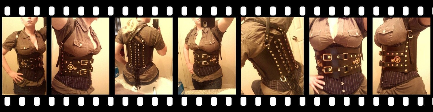 Steampunk Leather Harness, Black leather with Brass. Perfect for Cosplay, Conventions, Larp, Anime, Sky Pirate, Renaissance, Dandy Victorian