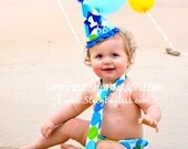 1st Birthday Cake Smash Outfit includes Party Hat, Diaper Cover, and Necktie - ORIGINAL Design by StacyBayless