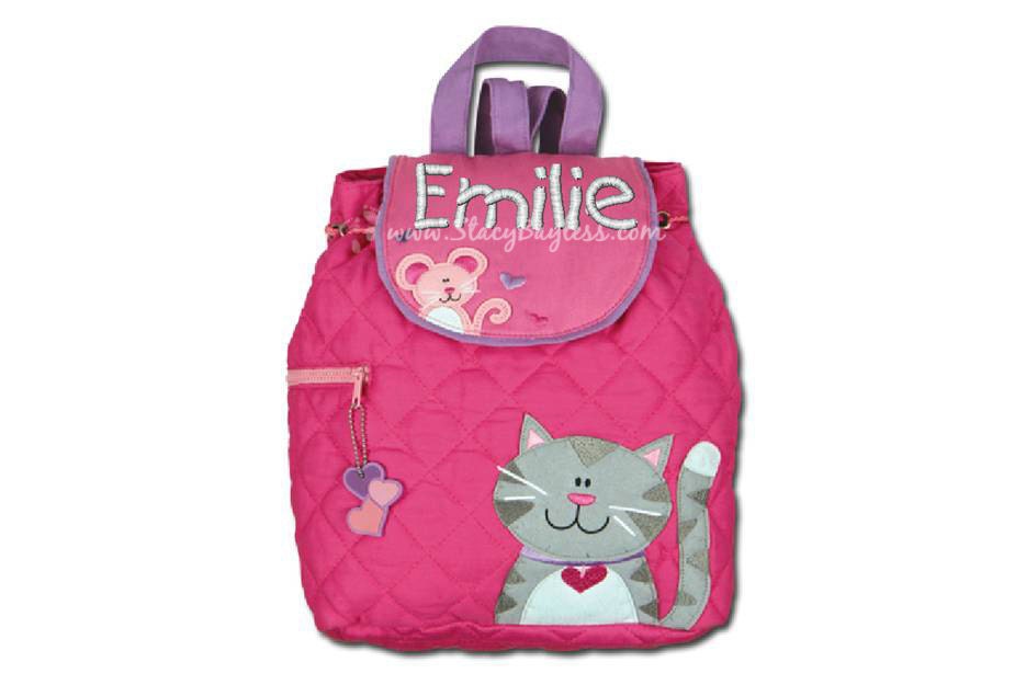 SHIPS SAME DAY-- Cat and Mouse Quilted Back Pack or Diaper Bag in Pink and Gray - Includes Free Personalization