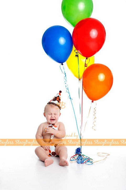 3 PIECE SET in Jumbo Orange Dot OR Choose Custom Colors for Party Hat-Diaper Cover-Necktie for Cake Smash or First Birthday