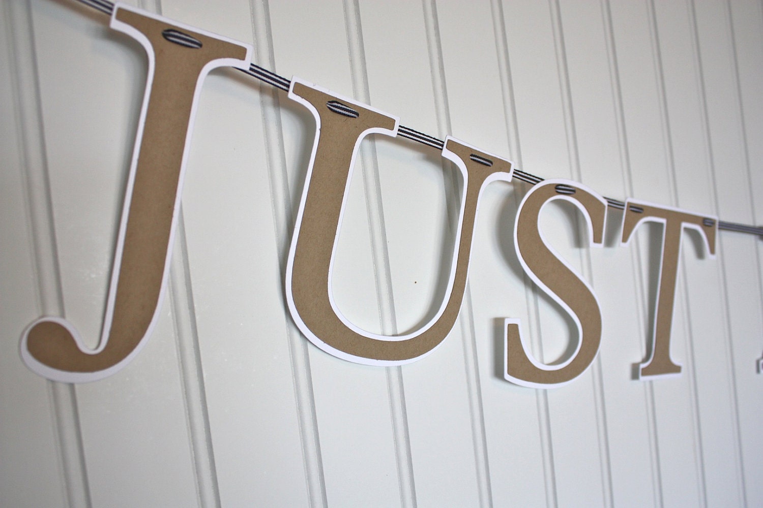 SALE: Tan and white Just Married wedding banner