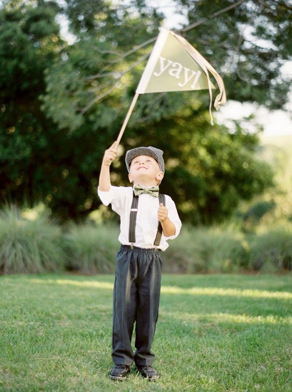 The Leila Ribbon Wedding Flag- ring bearer or flower girl sign. Featured in Martha Stewart Weddings