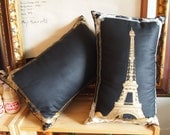 Set of two-Eiffel Tower Photo Frame Pillow Cover-white and gold-12X18"