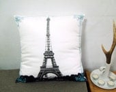 SALE 20% OFF-Eiffel Tower With Lace Pillow Cover-black and green-16"(40cm)