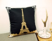 SALE 20% OFF-Eiffel Tower With Lace Pillow Cover-white and gold-16"(40cm)