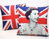 SALE 20% OFF-set of two-Queen Elizabeth II with the British flag pillow cover-16" (40cm)
