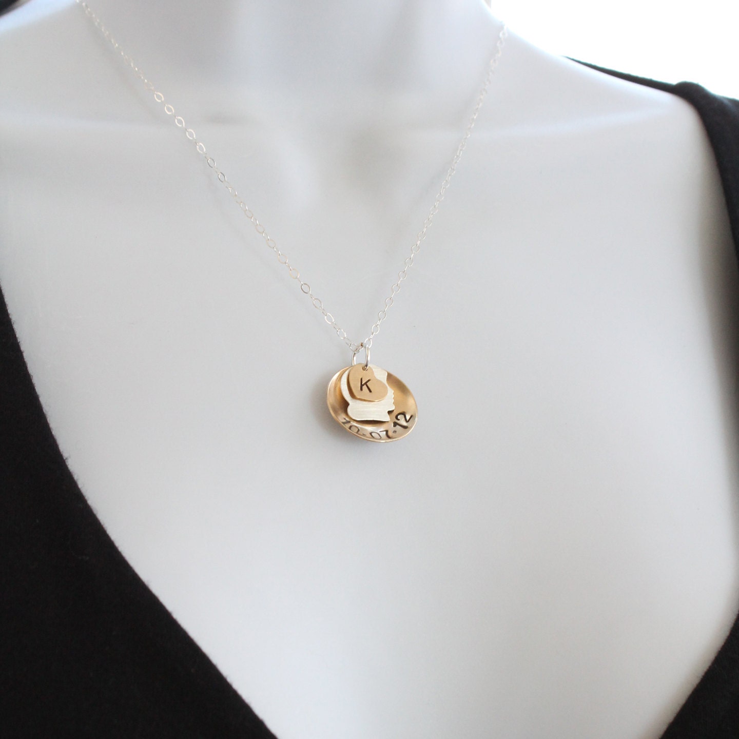 Personalized Girl Necklace Mommy Necklace Birthdate Children Sterling Silver Heart Charm Mother's Day Jewelry
