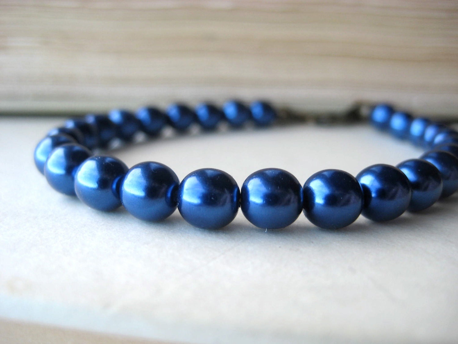 Cobalt Blue Pearl Bracelet - something blue, single strand, bridal bracelet, bridesmaid gift