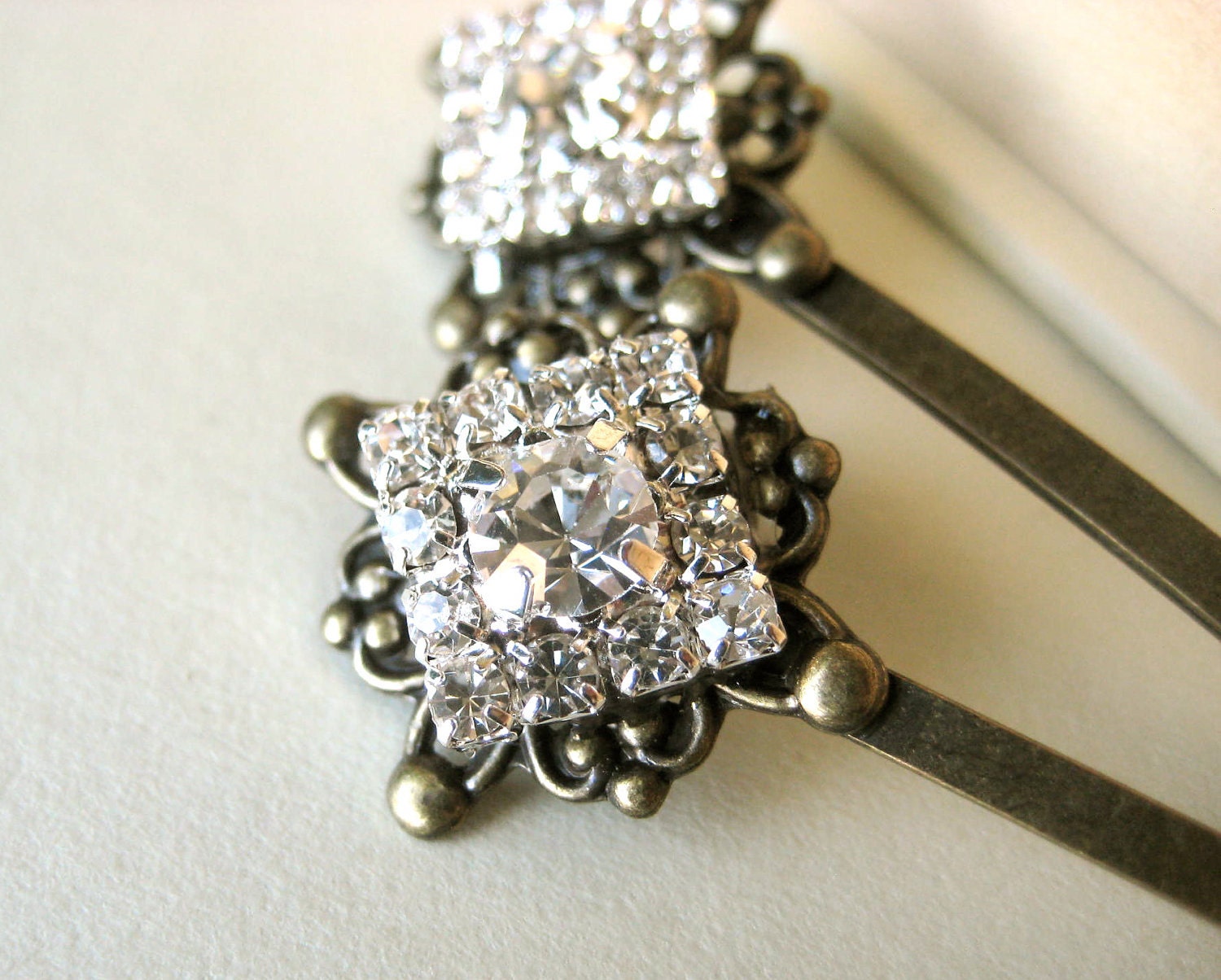 Brass Rhinestone Bridal Hair Pins - bobby pins, bridesmaid gift, vintage inspired, filigree, victorian, edwardian, wedding