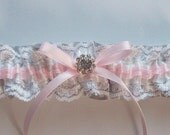 Pink and Gray Wedding Garter with Raschel Lace Detail - The TRICIA Garter