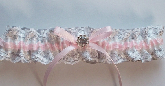 Pink and Gray Wedding Garter with Raschel Lace Detail - The TRICIA Garter
