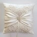 Wedding Ring Pillow with Beaded Alencon Lace, Ivory Satin Sash Cinched by Crystals - The MIRANDA Pillow