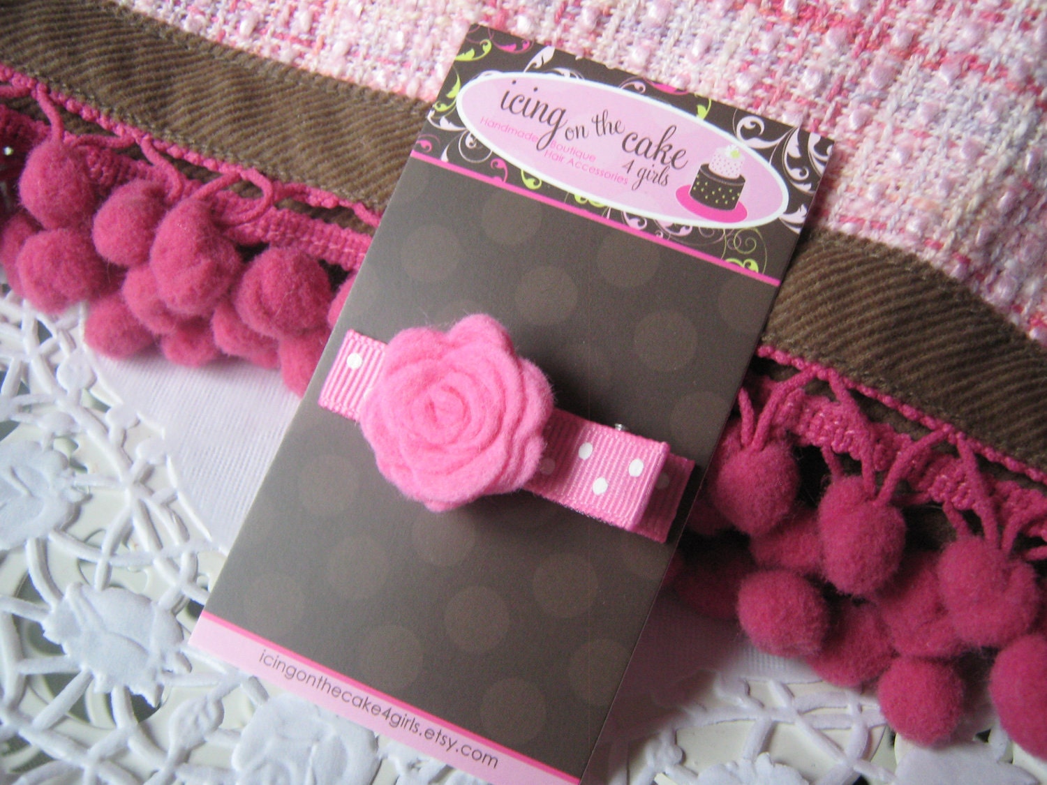 Gorgeous Pink Felt Rosette No Slip Clip...Ready to Ship