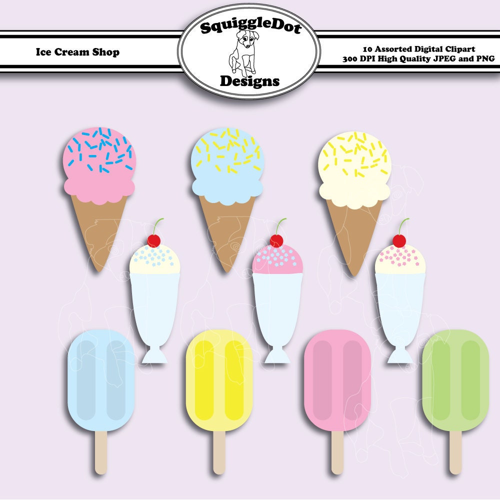 Digital Printable Clip Art Stickers for Cards, Invitations, Scrapbooking and other Crafts Set of 10 - Ice Cream Shop - Instant Download