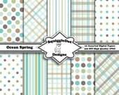 Digital Printable Scrapbook Paper for Cards, Crafts, Baby Showers and Art  Set of 10 - Ocean Spring - Instant Download