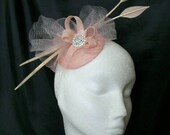 Pale Floss Pink Arrow Feather Crinoline & Rhinestone Sinamay Wedding Fascinator Mini Hat