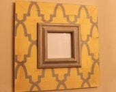 Yellow and Grey Distressed Trellis Picture Frame 5x5 Opening, Custom made