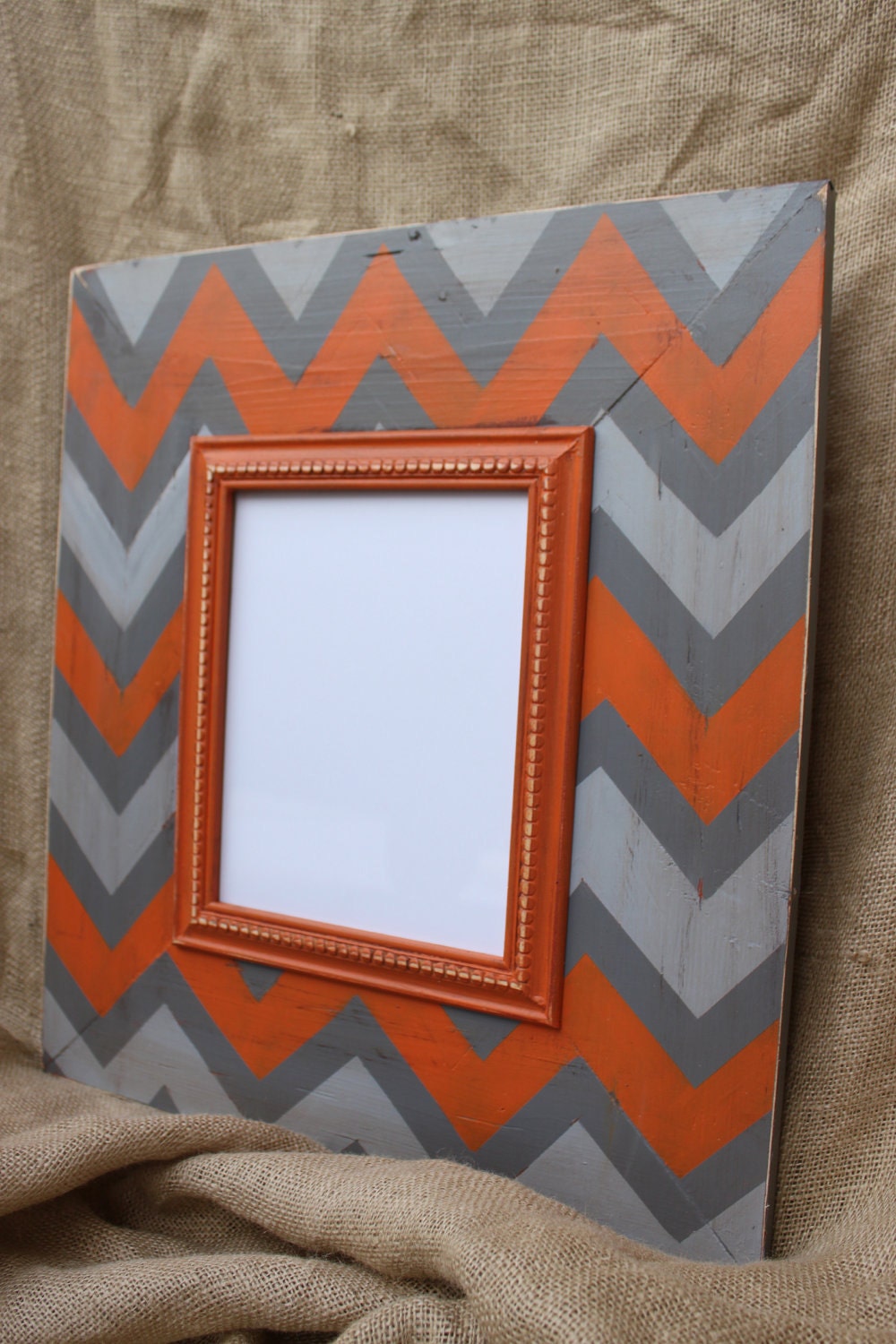 Mod Chevron Distressed Wood Picture Frame ANY Three Colors 8x10 Opening