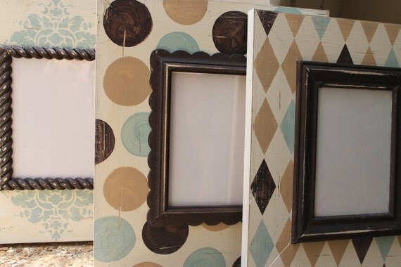 Set of Three-5x7 Nursery Wood Picture Frames Baby Boy or Girl Gender neutral Unisex Robins Egg/Wheat/Espresso