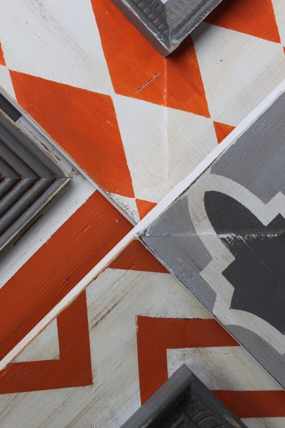 Set of 6 Distressed M O D Picture Frames in Orange and Man Cave, Chevron,Argyle,Trellis,Solid,Stripe,Multi Chevron Zig Zag