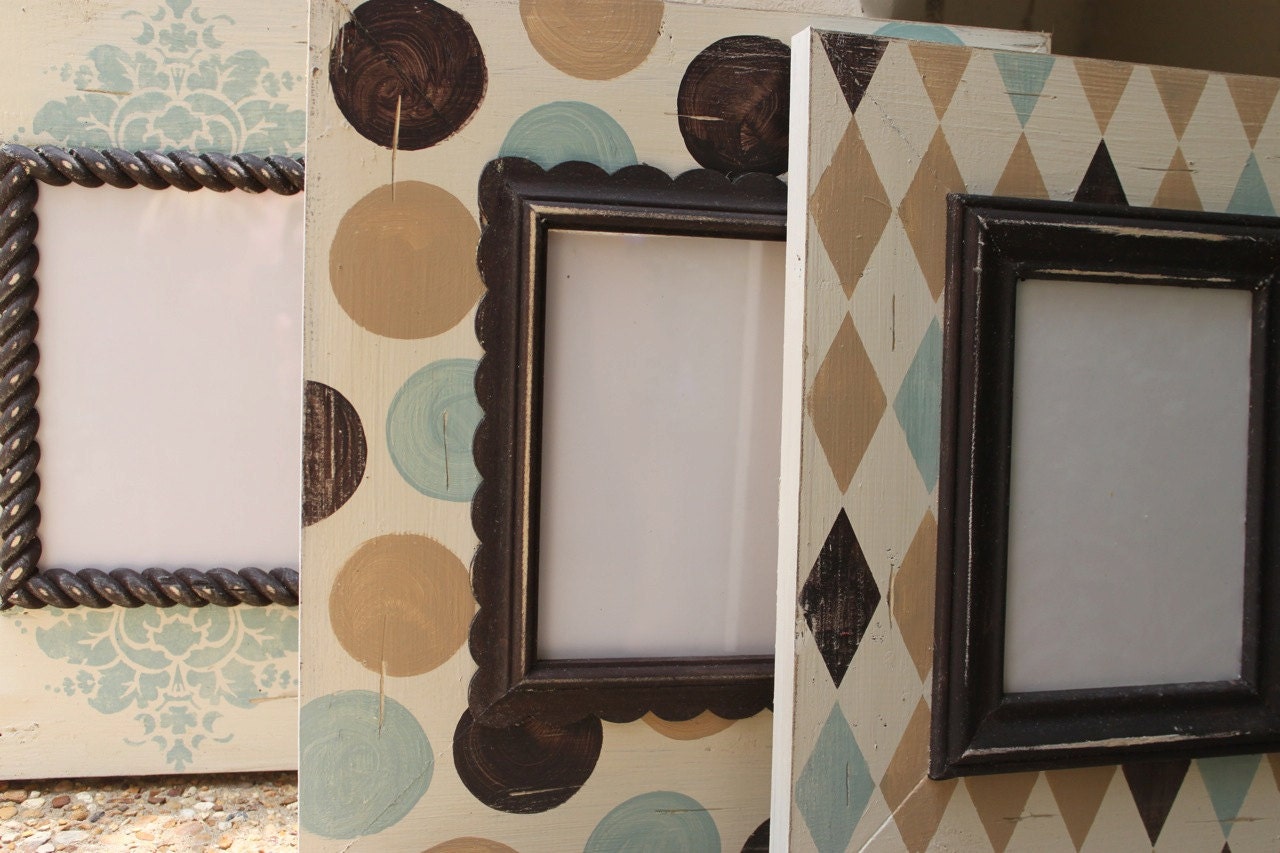 Set of Three-5x7 Nursery Wood Picture Frames Baby Boy or Girl Gender neutral Unisex Robins Egg/Wheat/Espresso