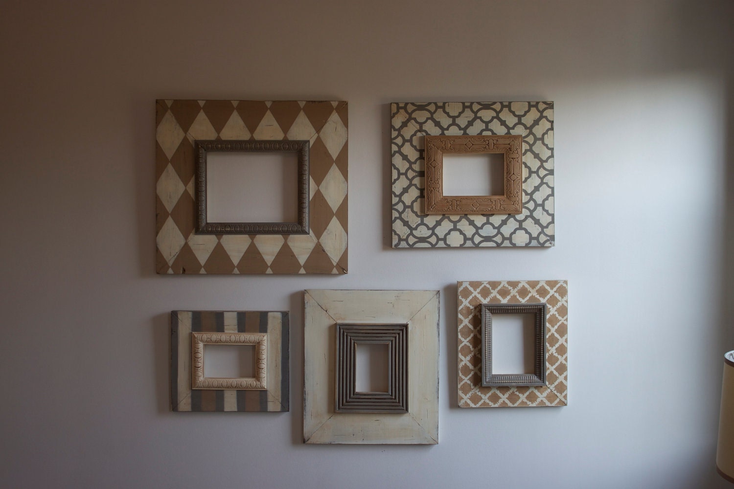 Natural Neutral Wall Grouping Gallery of Custom Wood Distressed Picture Frames (5) ANY colors to match your home