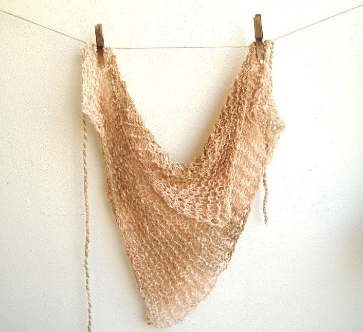 Natural Earth Tones Hand knitted Scarflette hanky  Triangle Scarf Neckwarmer Fashion MADE TO ORDER - boutiqueseragun