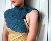 Crochet Navy Blue Victorian Capelet Shrug scalloped Wrap