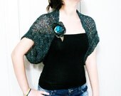 knit Green Bolero,Wrap,Shrug,Capelet Spring Summer Fashion with fabric  flower brooch