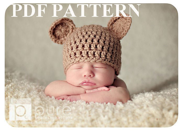 PDF PATTERN Crochet Teddy Bear Hat-3 Sizes Included